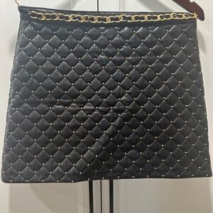Alice + Olivia Quilted Black Mini Skirt with Gold Chain